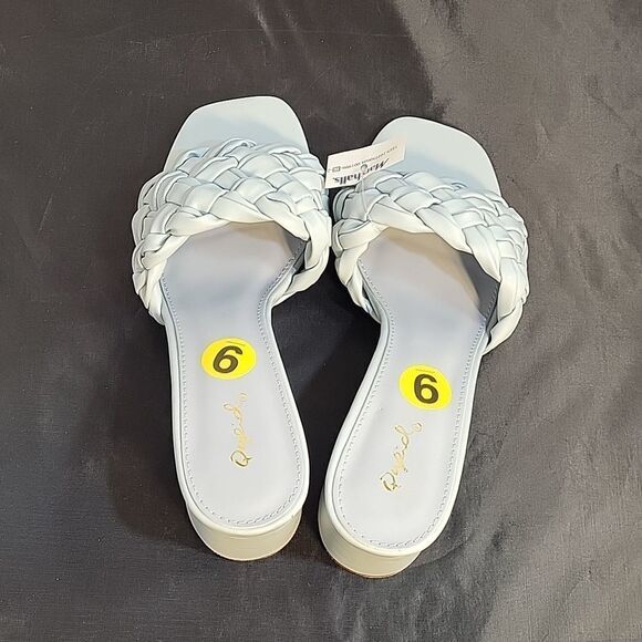 BRAND NEW QUPID CHUNCKY WOVEN HEEL SQUARE TOE HEEL SLIP-ON WOMEN"S SANDAL - Picture 9 of 15